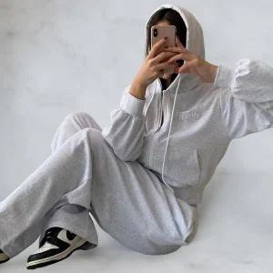 [하프클럽/]여성 가을 트레이닝 세트 크롭 후드 집업 와이드 팬츠