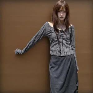 [하프클럽/]여성 홀터넥 나시 레이어드 데미지 가디건 세트