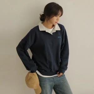 [하프클럽/]퍼그 레터링 배색 카라 티