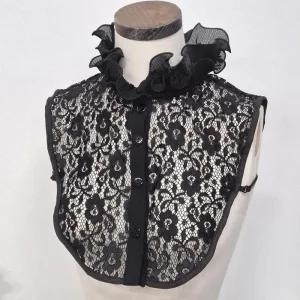 [라일리여성의류] Rly 레이어드 레이스 블라우스 셔츠 넥카라 블랙 화이