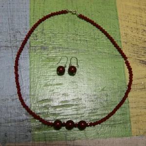 크리스탈 진주 레드 Simple 여자 목걸이 귀걸이 세트 (W2AEACE)