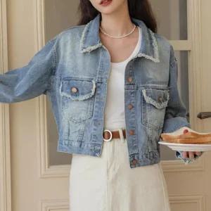 [라일리여성의류] Rly 여성청자켓 패션 포켓 빈티지아우터 크롭 빈티지