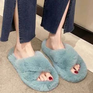 인기상품 사무실 근무 용 따듯한 겨울 크로스 스트랩 슬리퍼 [WFJ9JU1_251103]