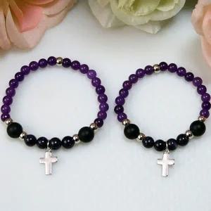 십자가 볼 남자 여자 커플 원석 팔찌