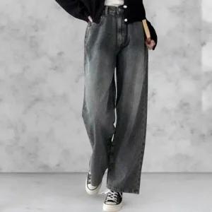 [신세계라이브쇼핑][옷자락] 여성 레트로 워싱 뒷밴드 와이드핏 청바지