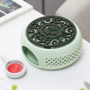 고품질 민트 블랙 플라워 무쇠 도자기 티 워머 티라이트 홀더 (WE6D915)