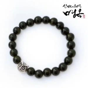 원석 흑녹옥 실버925 행운 부엉이 팔찌 8mm