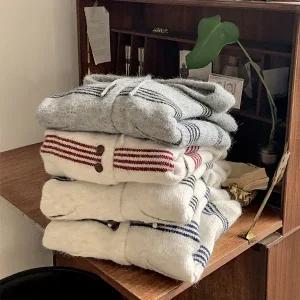 핫핑 [도톰폭닥/헤어리] 루네브 스트라이프 후드 긴팔 니트가디건