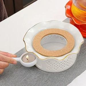 화이트 코르크 받침 도자기 다용도 티 워머 차데우기 (WE6D914)