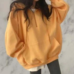 [신세계라이브쇼핑][옷자락] 여성 캐주얼 무지 컬러 반집업 포켓 후드 티셔츠