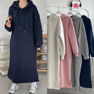 [보리보리/마미누리]임산부 기모 오프닝 후드원피스 빅사이즈 여성 겨울 임부복