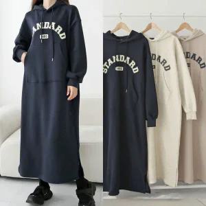 [보리보리/마미누리]임산부 기모 스탠 후드원피스 빅사이즈 여성 겨울 임부복