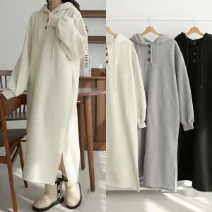 [보리보리/마미누리]임산부 기모 단추후드원피스 빅사이즈 여성 겨울 임부복