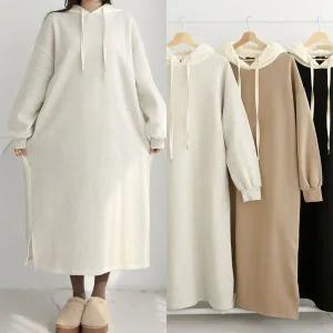 [보리보리/마미누리]임산부 기모 배색후드원피스 빅사이즈 여성 겨울 임부복