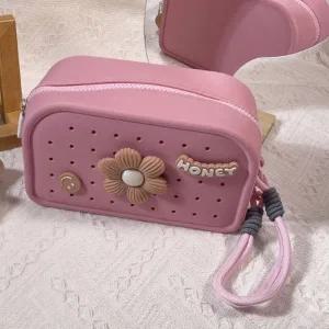 손목 스트랩이 달린 깜찍하고 예쁜 실리콘 소재 핸드백 개성있게 꾸밀 수 있는 지비추홀 파우치 휴대용