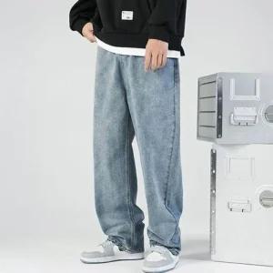 베이직젠틀맨 오버핏 레트로 워싱 듀얼컬러 청바지 트라우저 블루진