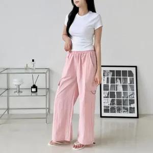 [아우트]여자반팔 맥스와이드 카고바지 스트링팬츠