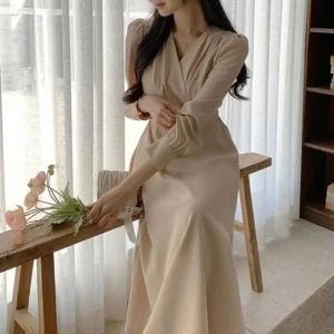 [아우트]랩패턴 A 스타일 결혼식룩 뒷밴딩 원피스