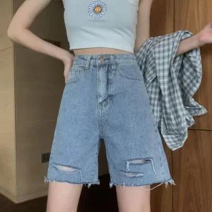 [아우트]스타일 데님 트렌드 여자밴딩팬츠 반바지