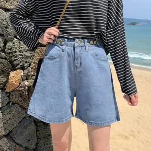 [아우트]데님 반바지 청반바지 통넓은 청팬츠 3단 1P