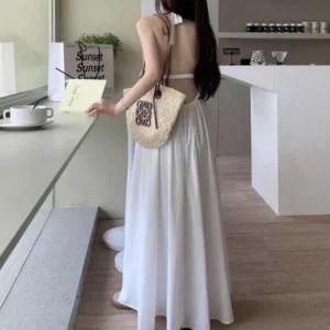 [아우트]홀터넥 롱 원피스 민소매 휴양지 비치 룩