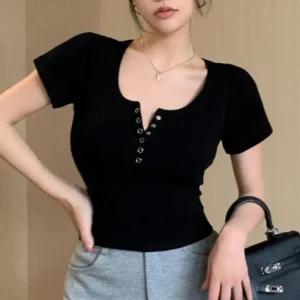 [아우트]단추 슬림핏 반팔 트위드가디건 티셔츠