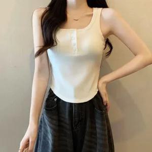 [아우트]캡 민소매 캐주얼룩 나시 밀착핏 베이직