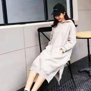 [아우트]후드 기모원피스 롱치마 무지 원피스