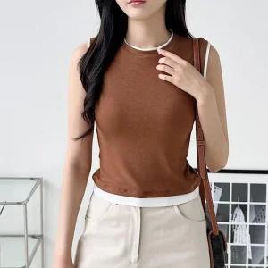 [아우트]패션 레이어드 배색 포인트 나시 티셔츠