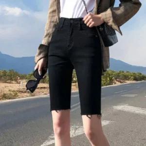 [아우트]스판 데님 블랙 데일리반바지 청바지 5부 1P