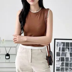 [아우트]제닐 뉴트럴 티셔츠 엣지 레이어드 나시 티