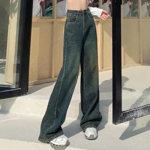 [아우트]통 청바지 여자청바지일자 레트로 데님팬츠
