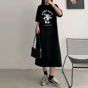 [아우트]캐주얼 캐릭터 롱 원피스코디 원피스