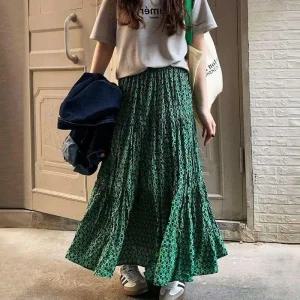 [아우트]치마 스커트 긴 여성 플리츠스커트 롱 초록