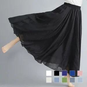 [아우트]연비 여자치마 아사면 A라인 롱치마