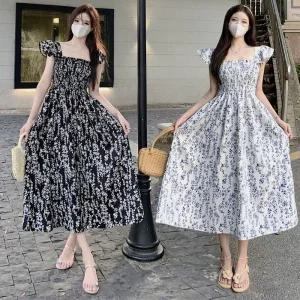 [아우트]원피스 플라워 패턴 스퀘어넥 캐주얼원피스