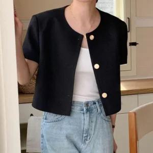 [아우트]정장 마이 노카라 세미크롭 반팔 1P