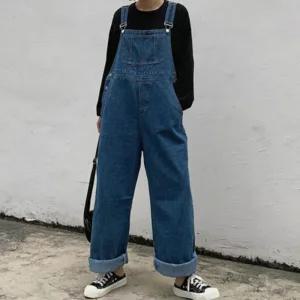 [아우트]멜빵 스트릿 데님통바지 진청 점프수트