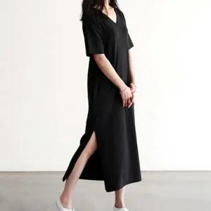 [아우트]옆트림 면 반팔 롱 원피스 등원룩 여름