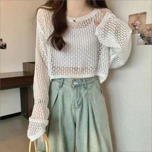 [아우트]니트비키니 커버업 긴팔 티셔츠 여름니트