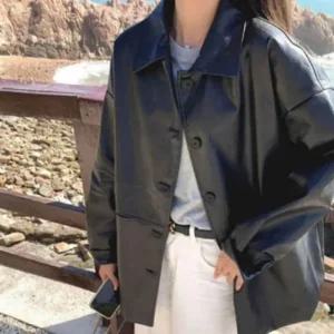 [아우트]아우터 여자라이더자켓 오버핏 레더 자켓