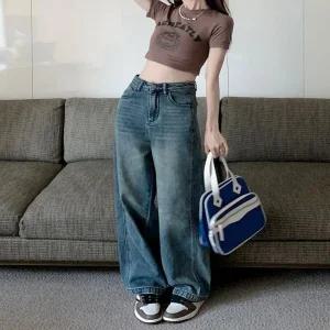 [아우트]여성 청바지 구제팬츠 빈티지 워싱 루즈 Y2K