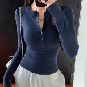 [아우트]버튼업 골지 기본티셔츠 티셔츠 AC-0197