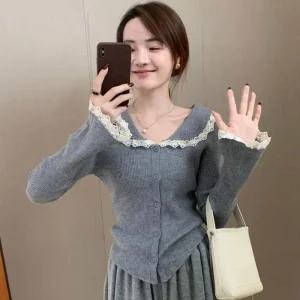 [아우트]필수아이템 패션 레이스카라 슬림핏 가디건