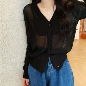 [아우트]여름 브이넥 가디건 비치 커버업 사무실