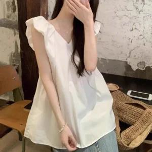 [아우트]민소매 여름 나시 브이넥블라우스 셔츠 2색