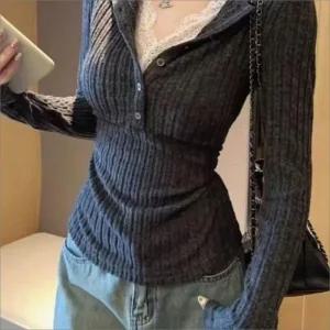 [아우트]여리여리 크롭티 레이스 레이어드 긴팔