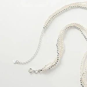 [콩심팥심]진주 레이어드 목걸이 백금도금 실버