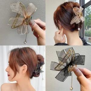 헤어 헤어끈 쉬폰리본 머리 쉬폰리본 집게핀