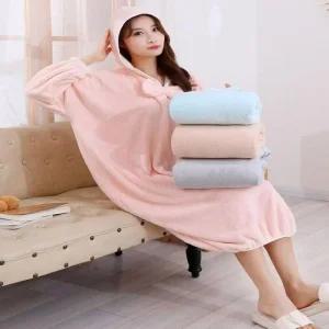 여자 소프트한 리본 후드형 목욕가운 샤워가운 4컬러